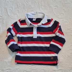 Janie and Jack boys 18 - 24 months blue, red, white long sleeve polo shirt VGUC